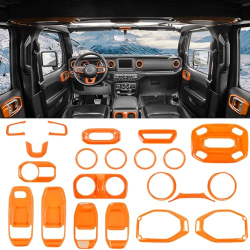 for Wrangler JL Interior Trim Kit Orange Dashboard for Jeep Wrangler JL JLU Gladiator JT 2018-2023 Orange Interior Accessories 21pcs - color: Orange