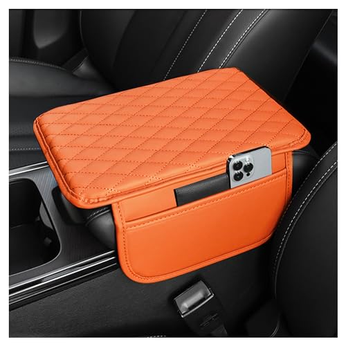 Stacool Upgraded Car Center Console Cover,Microfiber Leather Car Armrest Cover Cushion with 2 Storage Bags,Universal Car Armrest Storage Box (Orange) - color: Orange