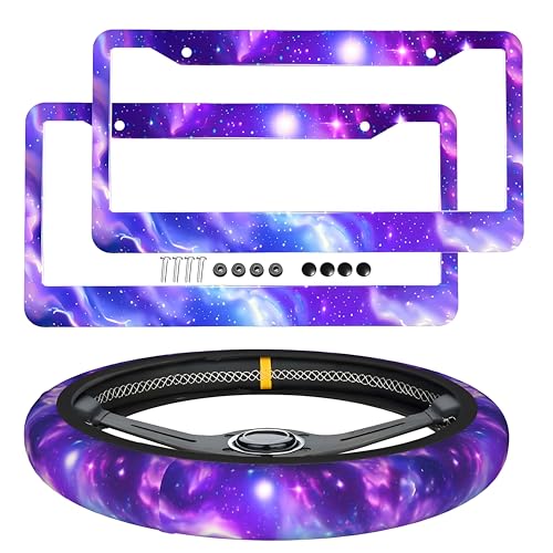 Galaxy Starry License Plate Frame - Starry Sky Purple Steering Wheel Cover Purple Cars Decor Aluminum Galaxy Plate Frame Cover Standard Us Ca Vehicles - color: Purple Galaxy