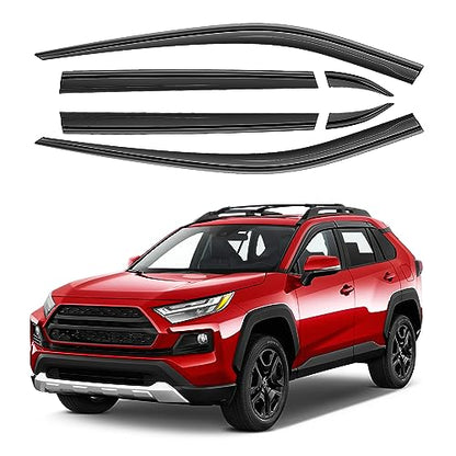 Tape-On Rain Guards Fit for Toyota RAV4 2019 2020 2021 2022 2023 Tape-On Smoke Side Shatterproof Window Visor, Out-Channel Window Deflectors, 6-Pieces Set - size: Fit for Toyota RAV4 2019-2023 Tape On