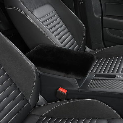 Genuine Sheepskin Center Console Cover Pad Genuine Furry Fluffy Wool Fur Car Armrest Cover Protector Universal Fit for SUV/Truck/Car - color: Shearling-Black