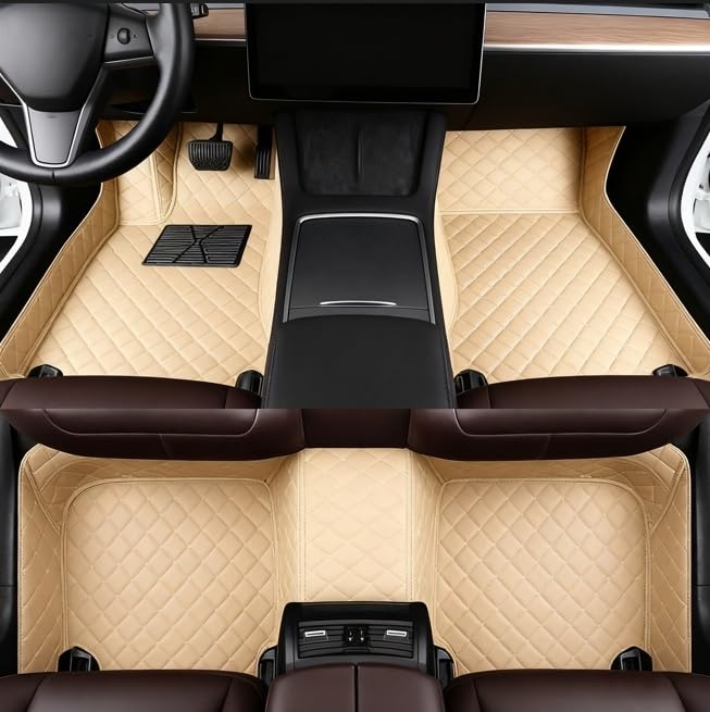 Add Personal Touch to Your Vehicle with IMEISH Customizable Logo Text Car Mats for 99% of vehiclesPads Protection Non-Slip Leather Floor Liners (Beige) - color: Beige