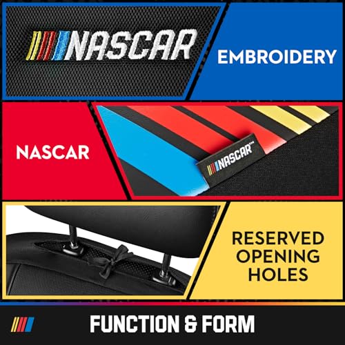 NASCAR Car Seat Covers, Black Leather and Mesh Seat Covers, Universal Fit Front Seat Covers for Cars with Airbag-Compatible Design, Durable Racing-Inspired Car Interior for Cars, Trucks & SUVs - color: Black
