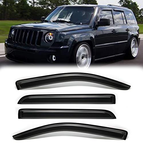4pcs Outside Mount Style Window Rain Guards Durable Side Wind Deflectors Dark Smoke Vent Nice Window Visors Compatible with 07-18 Patriot 94359 - size: for 2007-2018 Jeep Patriot
