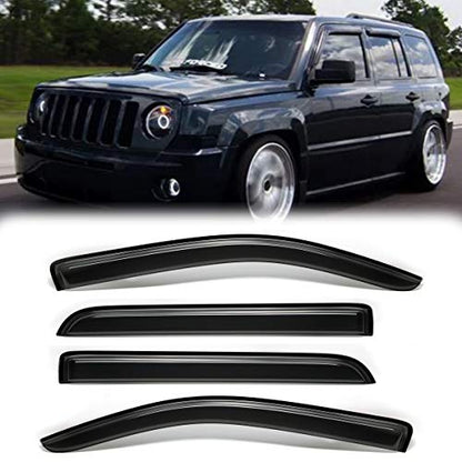 4pcs Outside Mount Style Window Rain Guards Durable Side Wind Deflectors Dark Smoke Vent Nice Window Visors Compatible with 07-18 Patriot 94359 - size: for 2007-2018 Jeep Patriot