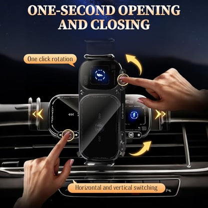 Wireless Charging Rotating Car Mount, High Intelligent 2 in 1 Auto Rotating Phone Holder, One-Click Rotation & Clamping,Car Charger Fast Charging,Universal Phone Holder for Smartphone/Pad (Black)