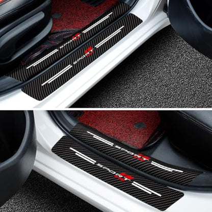 4 Pcs Car Door Sill Protector for GMC Canyon Crew Cab 2023-2026, Scuff Plate Guards Carbon Fiber Leather Anti-Scratch Decorative Entry Step Stickers