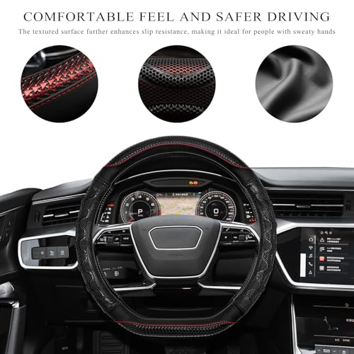 Car Steering Wheel Cover, 15 Inch Anti-Slip Steering Wheel Cover Protector with 3D Honeycomb Design, Universal Steering Wheel Covers for Cars Truck SUV, Car Accessories (Black) - color: Black
