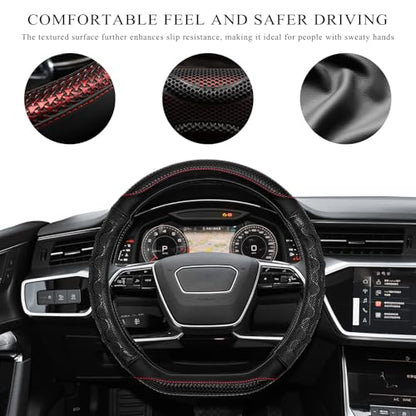Car Steering Wheel Cover, 15 Inch Anti-Slip Steering Wheel Cover Protector with 3D Honeycomb Design, Universal Steering Wheel Covers for Cars Truck SUV, Car Accessories (Black) - color: Black