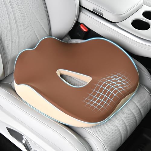 Coverado Car Seat Cushion with Memory Foam, Ergonomic Driving Seat Cushion for Sciatica, Tailbone, Back Pain Relief, Premium Non-Slip Washable Cushion for Car, Driver, Office, Wheelchair - color: Beige, size: 1 Peice