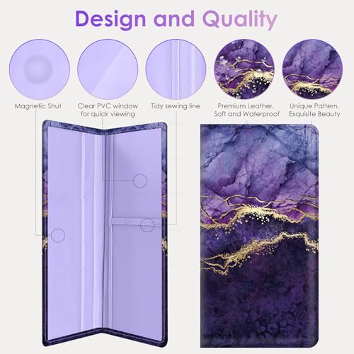 Car Registration and Insurance Holder，Colour Patterns Men Women Car License Document Registration and Insurance Card Holder - color: Purple Marble