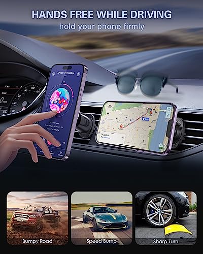 for Magsafe Vent Mount [Horizontal/Vertical]: Ultra Strong Magnetic Car Phone Holder, Circle Magnet Air Vent Stand for Mag Safe Phone Grip, iPhone 16 15 14 Pro Max Samsung Cellphone Case, Ring Holder - style: Vent Mount