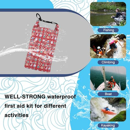 Boat First Aid Kit Waterproof, WELL-STRONG Marine Emergency Kit with Roll Top Dry Bag for Boating Fishing Kayaking – Water-Resistant Contents for Camping & Beach（Christmas） - color: Ws011-christmas