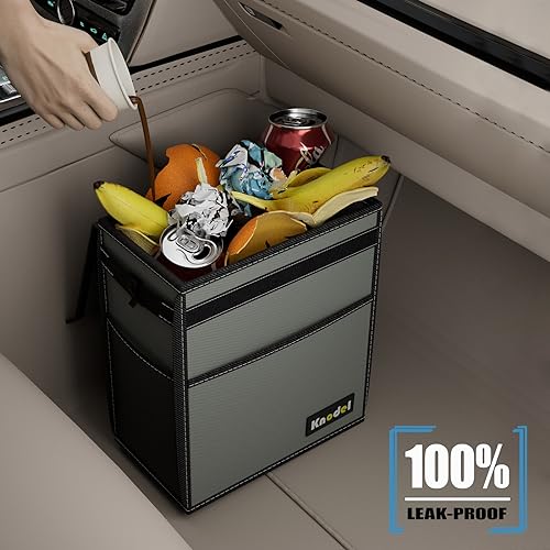 K KNODEL Car Trash Can, Waterproof Garbage Can, Trash Bag with Lid, Leak-Proof Car Bin, Trash Hanging Bag for SUV (Large, Gray) - color: Gray, size: Large