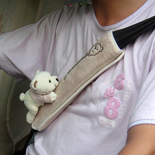 Tianmei 2Pcs Bear Doll Styling Faux Suede Car Seat Belt Strap Cover Shoulder Strap Pad (Beige Color) - color: Bear Beige - 2PCS