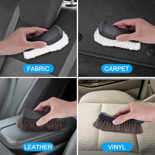 Upholstery Brush, Upholstery Brush Set, Leather Cleaning Brush, Carpet Brush Car Cleaning Brush, Long Bristle Horse Hair Car Cleaning Brush for Car Interior Leather Seat and Home Furniture