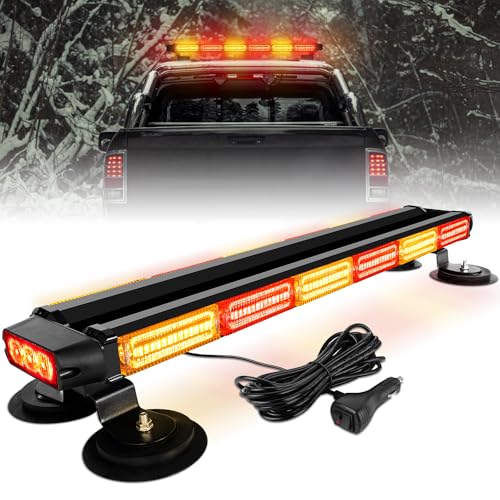 ASPL 26inch 126 LED Rooftop Emergency Strobe Lights Bar Double Side Flashing Safety Warning Traffic Advisor Light Bar Hazard Snow Plow Light for Work Trucks Vehicles Construction Tow Pickup(Amber/Red) - color: Amber/Red