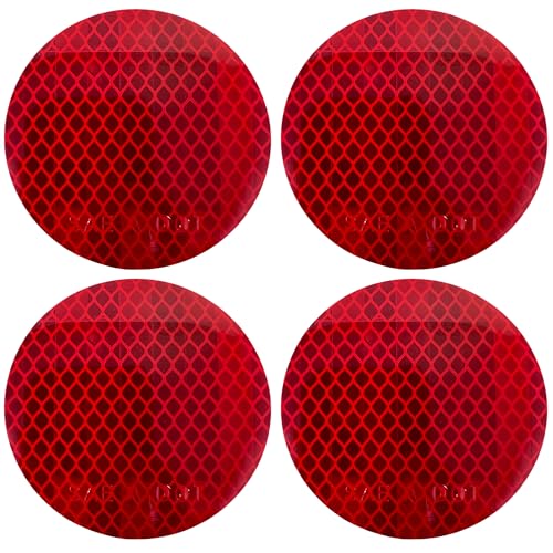 All Star Truck Parts 3" Inch Round DOT-SAE Amber/Red High Visibility Reflective Strong Stick-On Prism Reflector Weatherproof Trailer Camper RV Flatbed Fender Property Boat Marine (Red, Qty 4) - color: Red, size: Qty 4