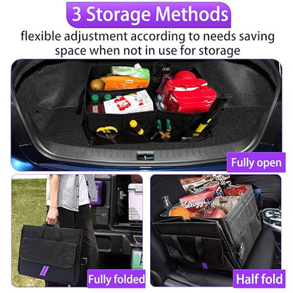 YOSRTER for Dodge Charger Durango Challenger Ram Car Trunk Organizer Collapsible Storage Box with Handle Foldable Lid Non Slip Bottom Sturdy Base Panel 2 Compartment Purple Trim - color: Purple Trim