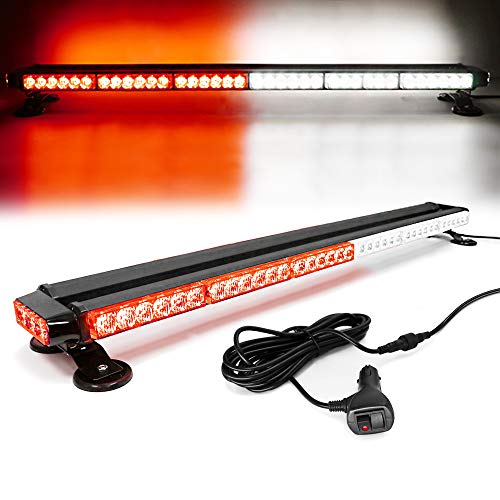 38'' 80 LED Emergency Strobe Rooftop Flashing Light Bar, Double Side Hazard Warning Beacon Safety Lights w/Magnetic for Tow Vehicles Firefighter Cars Trucks Traffic Security,White & Red - color: White & Red, size: 38''