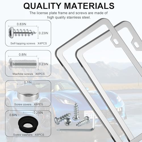 LivTee Chrome License Plate Frames, 2 Holes Stainless Steel License Plate Covers, 2PCS Car License Plate Holder, Automotive Accessories, Slim Design with Bolt and Gasket Cover for US Cars(Silver) - color: Mirror Silver
