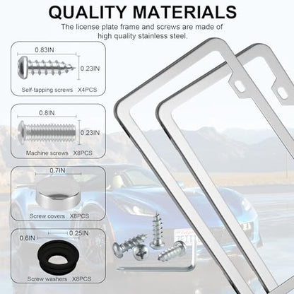 LivTee Chrome License Plate Frames, 2 Holes Stainless Steel License Plate Covers, 2PCS Car License Plate Holder, Automotive Accessories, Slim Design with Bolt and Gasket Cover for US Cars(Silver) - color: Mirror Silver