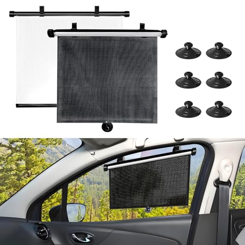 Hovom 2PCS Car Window Shades for Baby, 17.72"×15.75" Retractable Roller Auto Side Window Sun Shade with Suction Cups, Window Covers for Heat, UV and Sun Glare Protection, Car Accessories (Black+White) - color: Black+White