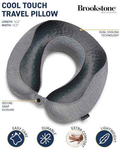 Brookstone Cool Touch Memory Foam Head and Neck Travel Pillow for Vacations, Airplanes, Trains, Buses, and Cars, Dark Grey - color: Dark Grey