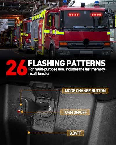 HLauto 2002L Emergency Dash Strobe Lights: Red Safety Lights, Flashing Warning Hazard Windshield Visor Traffic Light Bars for Trucks, Construction Vehicles (2x8.5 inch, 48LED) - color: Red