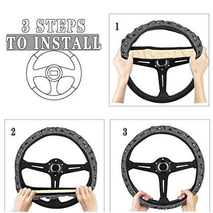 Funny Yoga Cats Pattern Steering Wheel Cover for Women, Girls 15 inch Universal Auto Car Anti Slip Wrap Steering Wheel Covers Fit for Vehicles, Truck,SUV