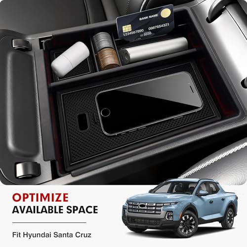 Autorder Center Console Organizer for 2022-2026 Hyundai Santa Cruz Accessories Car Armrest Storage Box Middle Console Tray Container with Black & Red Non-Slip Silicone Mats - size: 2022-2026 Santa Cruz