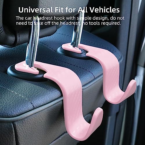 Car Seat Headrest Hooks Vehicle Storage Organizer for Purses Handbags Groceries Coats – Holds 55 lbs 360° Rotating Checkered Pattern Design 4 Pack (Pink Checkered) - color: Pink Checkered