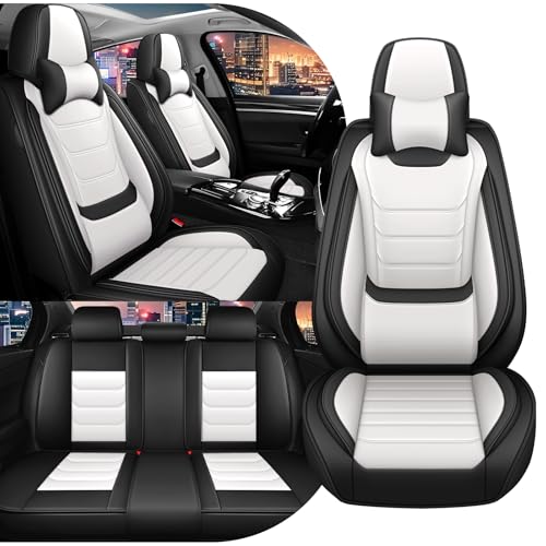 Car Seat Cover Full Set for BMW X3 Seat Covers 2004-2025, Nappa Leather Waterproof Seat Covers for Cars, Airbag Compatible, Universal Automotive Seat Covers (Luxury 5 Seats/Black White) - color: Black&White, size: 5 Seats Luxury