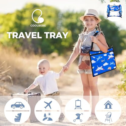 COOLBEBE Kids Travel Tray for Toddler Car Seat, Travel Tray for Airplane, Toddler Car Seat Lap Tray, Carseat Table Tray for Kids Travel Activities (Blue Plane) - color: Blue Plane