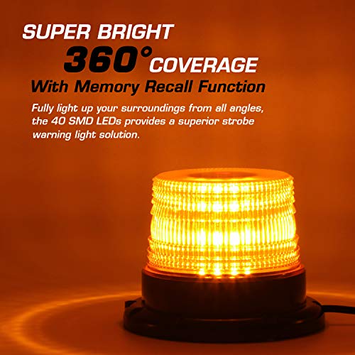 LED Strobe Light, 12V-24V Amber 40 LED Warning Safety Flashing Beacon Lights with Magnetic and 16 ft Straight Cord for Vehicle Forklift Truck Tractor Golf Carts UTV Car Bus