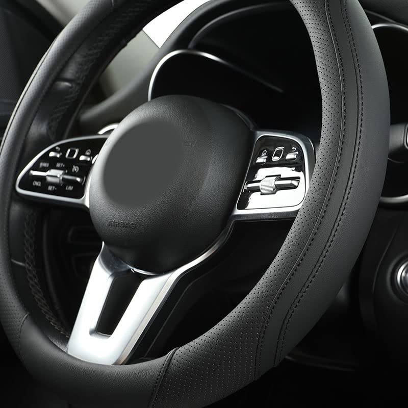 Car Steering Wheel Cover, Leather Steering Wheel Cover Black Universal 14.5-15 Inch Microfiber Leather Anti-Slip Breathable Auto Steering Wheel Covers Accessories for Men Women - color: Black