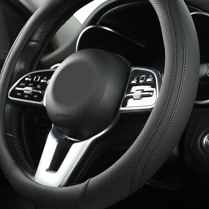 Car Steering Wheel Cover, Leather Steering Wheel Cover Black Universal 14.5-15 Inch Microfiber Leather Anti-Slip Breathable Auto Steering Wheel Covers Accessories for Men Women - color: Black