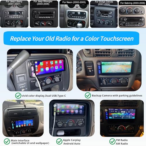 Single Din Car Stereo with Apple Carplay Android Auto,6.9 Inch IPS Touchscreen, 1 Din Car Audio Receivers wtih Bluetooth Handsfree/FM/AM/Dual USB/Type-C/EQ/SWC/GPS Navigation/Backup Camera/Microphone