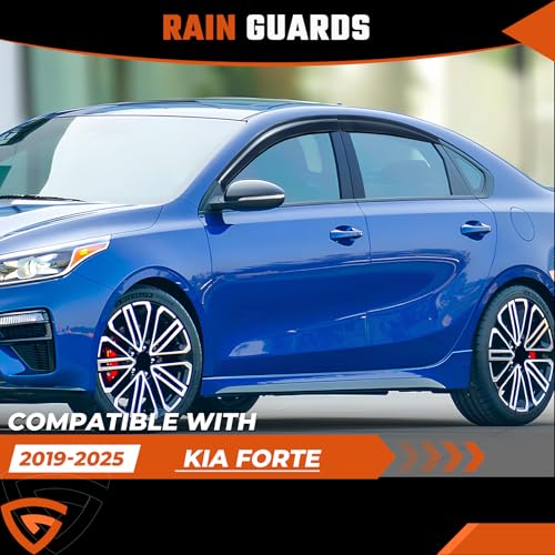 Tape-on Rain Guards Compatible with 2019-2024 Kia Forte, Out Channel Window Deflector Extra Durable Side Sun Wind Deflectors 2024 Forte Rain Guard Black 4 PCS - size: Fit for Kia Forte 2019-2025