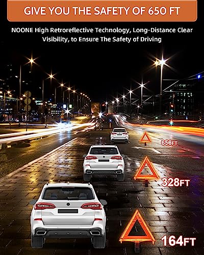 Noone Safety Triangles DOT Approved, 3 Pack Foldable Warning Reflective Triangles, US FMVSS 571 125 with Carrying Case, Heavy Base Emergency Roadside Triangles