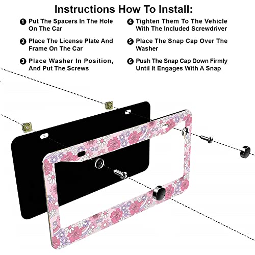 2Pcs Hibiscus Rainbow License Plate Frames Cover Holders Stainless Steel Hibiscus Rainbow License Plate Cover with Screw Caps Cover and Screwdriver Set - 2-Hole for Girl Women (Hibiscus Rainbow) - color: Hibiscus Rainbow