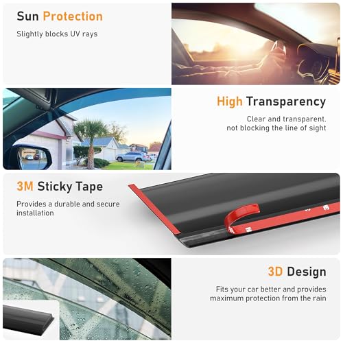 Shatterproof Taped-On Window Deflectors for Dodge RAM 2009-2018 Crew Cab 1500 2500 3500, Rain Guards, Window Visors for Cars, 4pcs - size: For 2009-2018 Ram Crew Cab