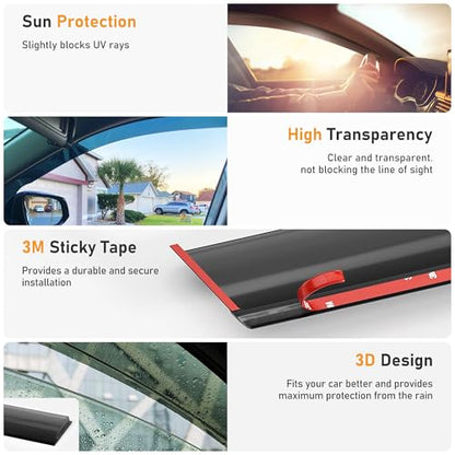 Shatterproof Taped-On Window Deflectors for Dodge RAM 2009-2018 Crew Cab 1500 2500 3500, Rain Guards, Window Visors for Cars, 4pcs - size: For 2009-2018 Ram Crew Cab