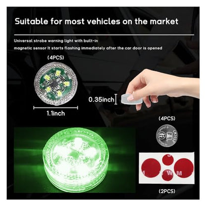 Dickno 4 PCS Wireless Car Door LED Warning Lights, 5 LED Roadside Auto Flashing Safety Signal for Anti Rear End Collision, Universal Strobe Light for Car SUV Truck (Green) - color: Green