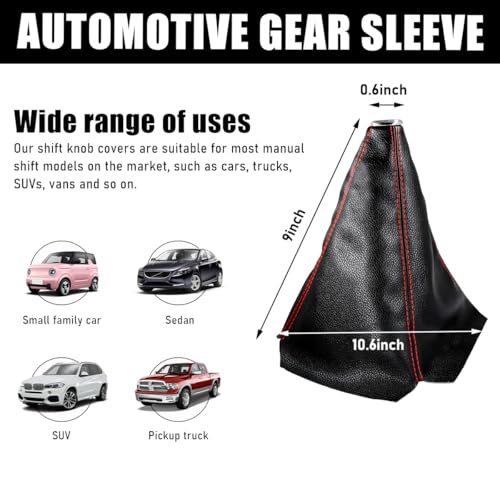 Ohleats Car Shift Knob Dust Cover, Automotive Shifter Boot Sleeve Replacement, Manual/Automatic Gear Shift Cover for Most Car Truck SUV, Universal Interior Car Accessories (Leather, Red) - color: Leather, Red