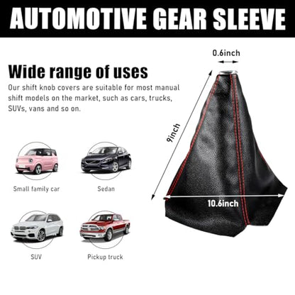 Ohleats Car Shift Knob Dust Cover, Automotive Shifter Boot Sleeve Replacement, Manual/Automatic Gear Shift Cover for Most Car Truck SUV, Universal Interior Car Accessories (Leather, Red) - color: Leather, Red
