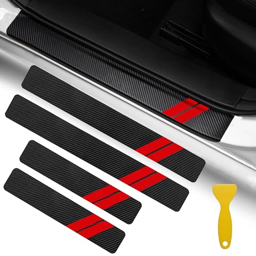 YOSRTER 4PCS Door Sill Guard Decoration Stickers for Dodge Charger Challenger Durango Journey Universal Fit to All Dodge Cars Fiber Leather Door Sill Protector (Red Trim) - color: Red Trim, size: 4PCS