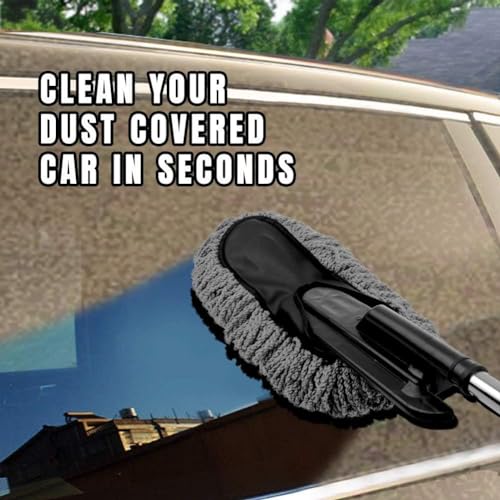 Microfiber Car Duster Exterior Interior Cleaner Cleaning Kit size 15.7 inch with Long Retractable Handle to Trap Dust and Pollen for Car Bike RV Boats or Home use - Grey - size: 1 pc