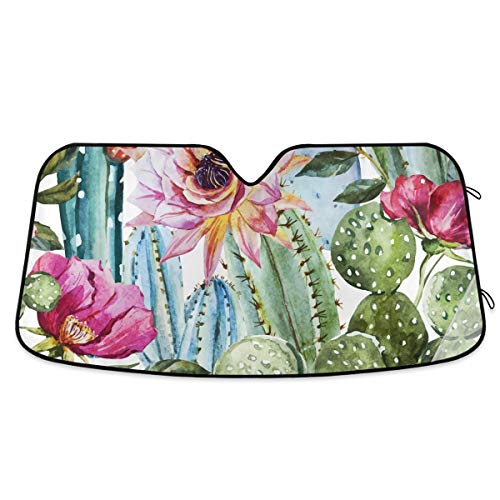 Cactus Floral Car Windshield Sun Shade Block UV Rays Sun Visor Protector Accordion Folding Sunshade Keep Vehicle Cool and Damage Free, Easy to Use, Fits Windshields of Various Sizes - color: Multicolor-cactus floral