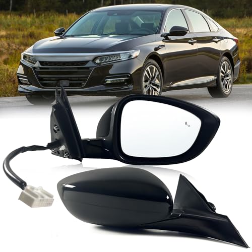 Left Driver Mirror Fits 2018-2022 Honda Accord LX, Sport With Power Glass， Heated Blind， Spot Detection and Manual Folding Match to Crystal Black Pearl Replace HO1320329 (7Pins) - color: Black, size: 7Pins-Left